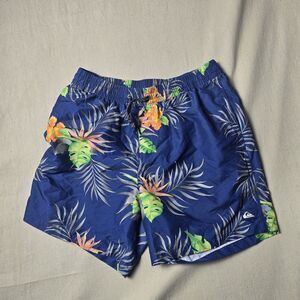 Quiksilver Board Shorts Mens L Navy Hibiscus Tropical Print Beachwear